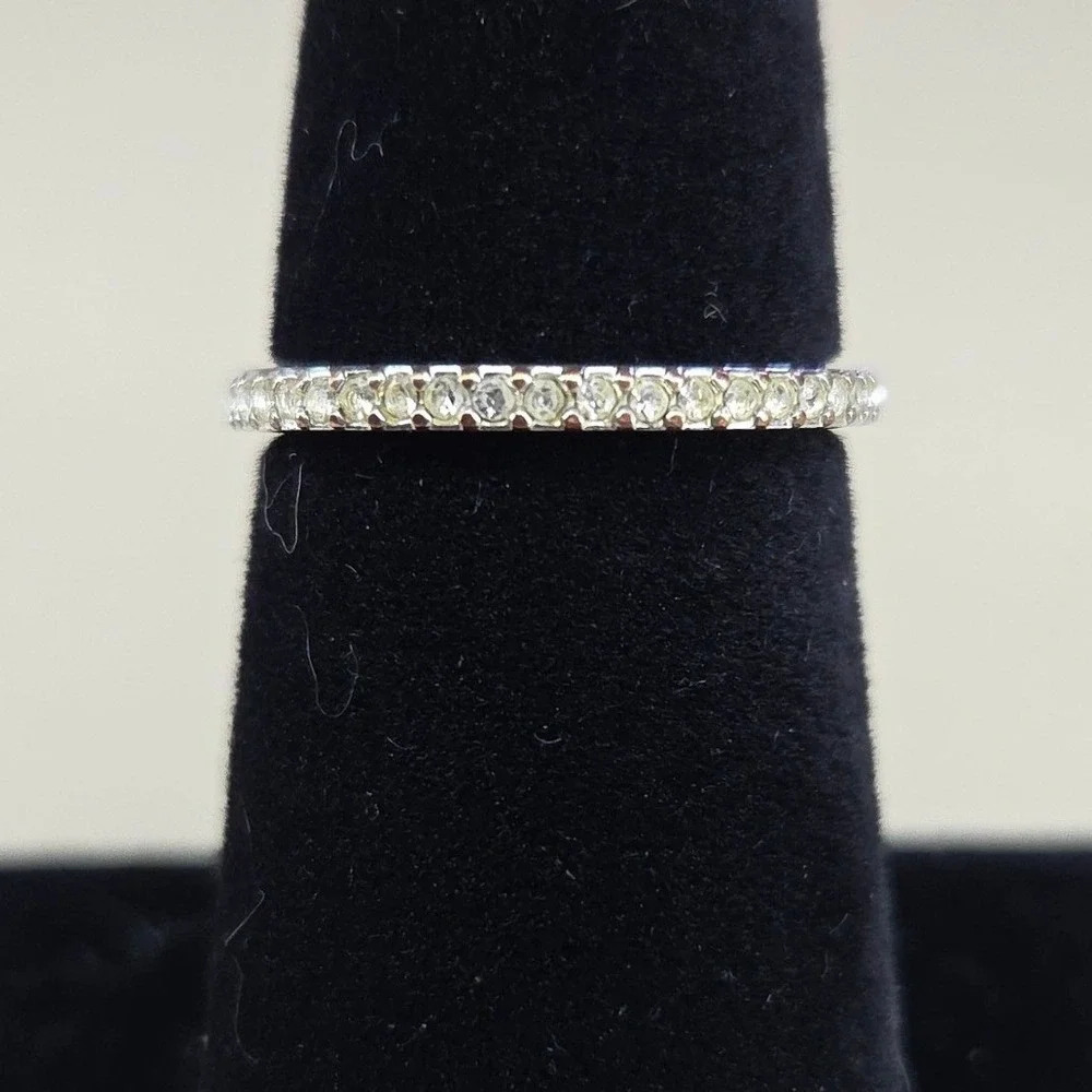 Silver Tone Cubic Zirconia Eternity Band Stackable Ring Size‎ 7